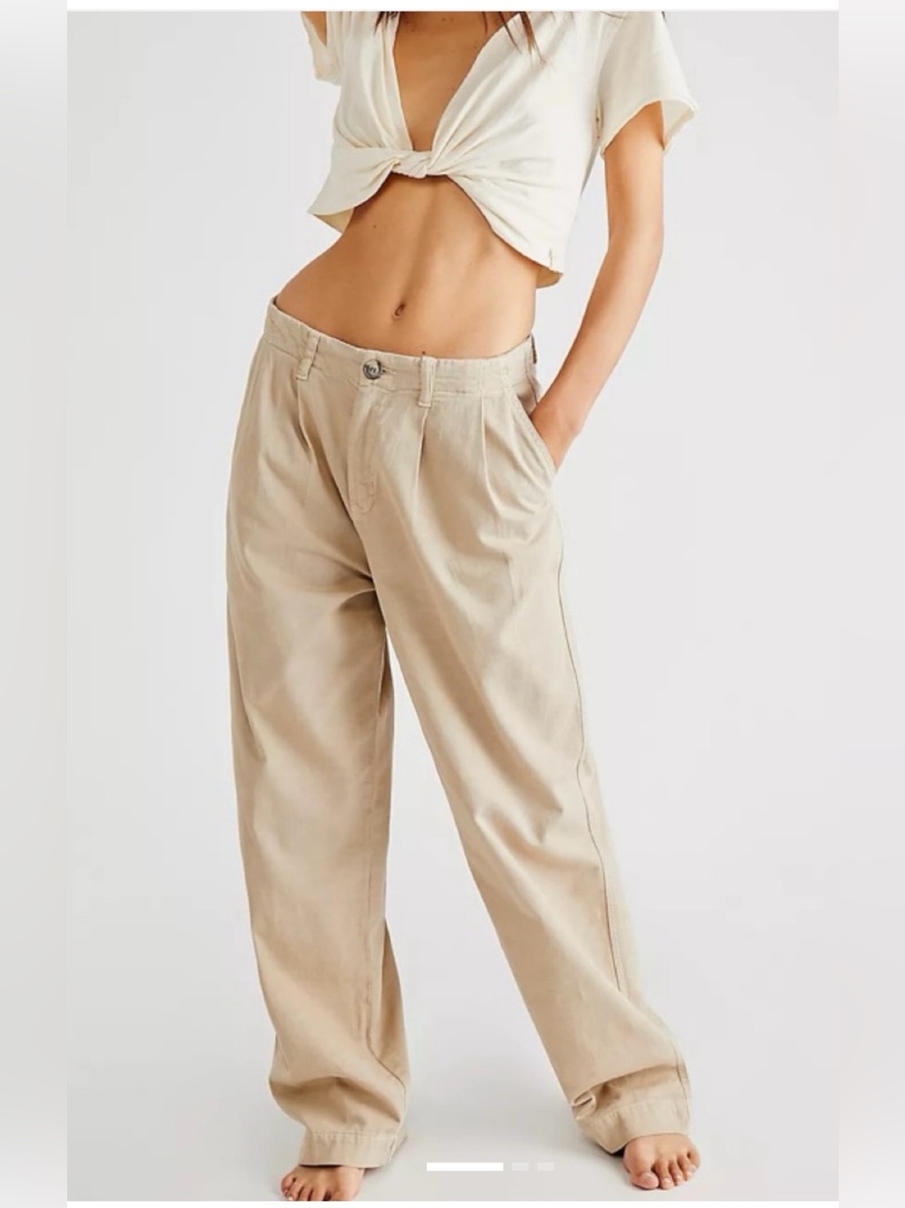 Free People Wide Leg High-Rise Pants in Beige